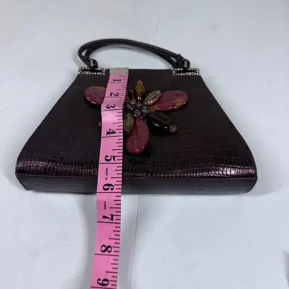 Vintage Badgley Mischka Clutch Red Leather Croc - Picture 7 of 10